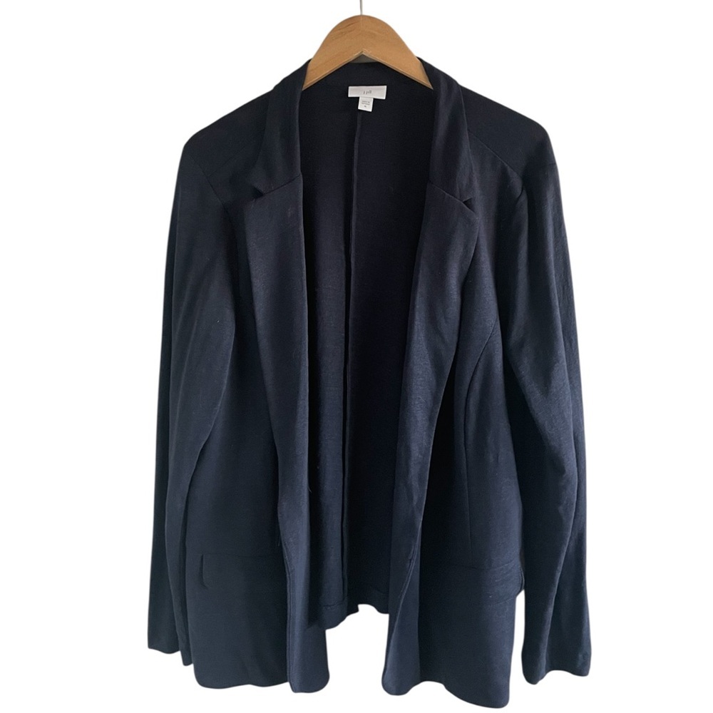 J. Jill Open Front Blazer Linen Blend Minimalist Lagenlook Layering XL Navy